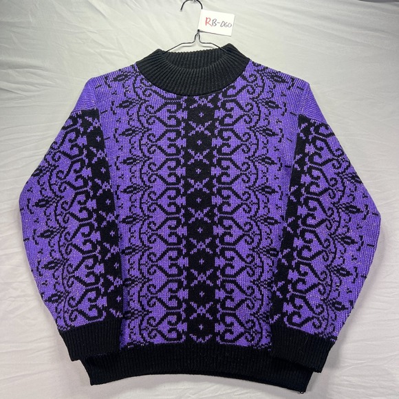 Vintage Grandma Sweater Womens Medium Purple Geometric Arielle Acrylic Knit USA - Picture 2 of 9